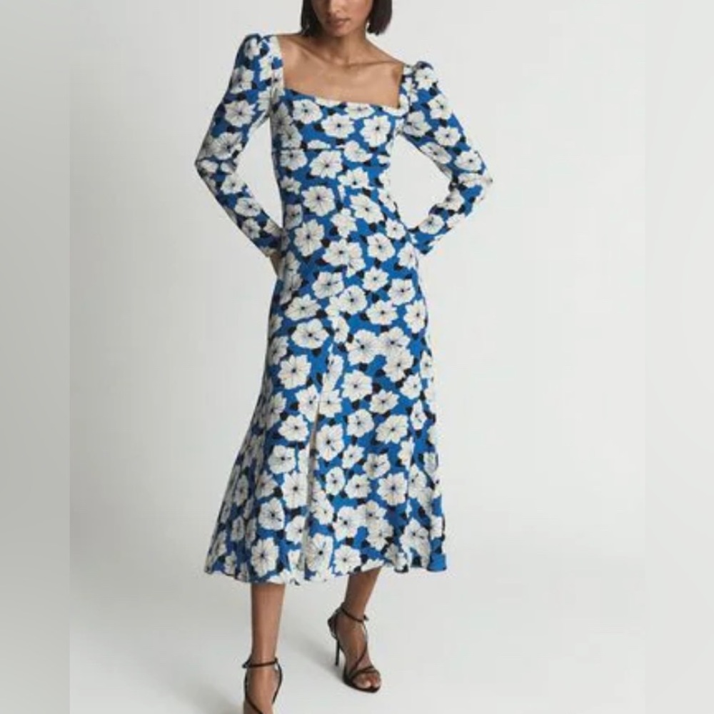 147.-REISS Blue Floral Midi Dress